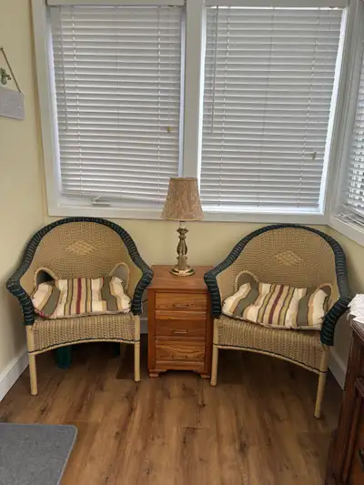 Resin wicker 4 chairs with cushions used indoors- Grand Bend, View more