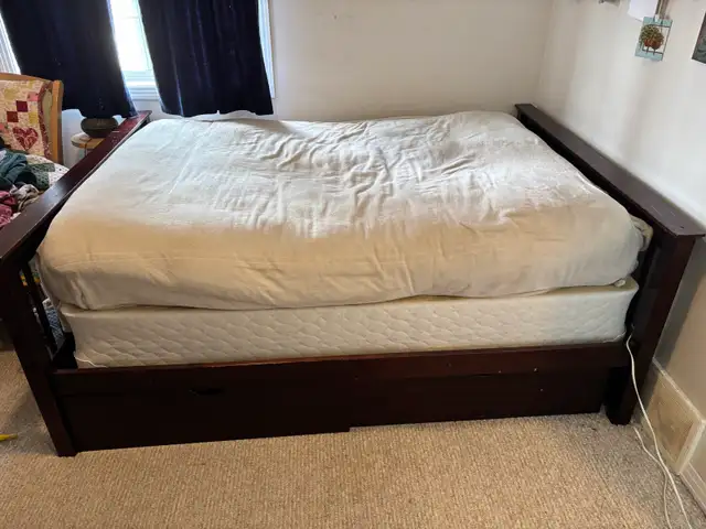 Solid Wood Full Bed Frame with Drawers and Boxspring558379202889000961