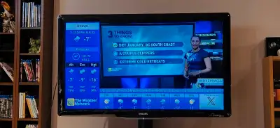 This 46" screen 1080p TV comes with its own stand, instruction manual and remote. The only thing mis...