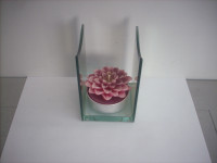 PARTY LITE GLASS TEAL LIGHT CANDLE HOLDER WITH FLORAL CANDLE