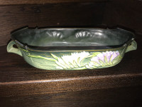 VINTAGE ROSEVILLE POTTERY FREESIA GREEN CONSOLE BOWL 468-12"