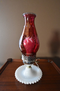 Vintage Milk Glass Hurricane Lamp