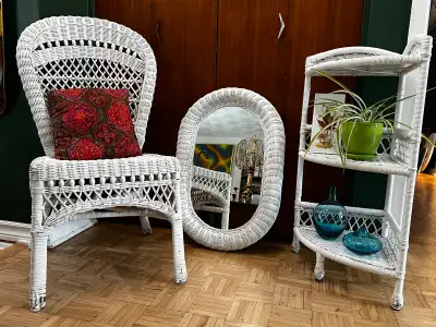 vintage white wicker set — boho cottage, View more