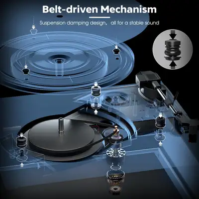 FYDEE Bluetooth Turntable with Built-in Speakers, 3-Speed Vinyl, View more