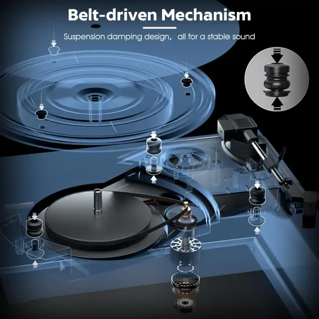 FYDEE Bluetooth Turntable with Built-in Speakers, 3-Speed Vinyl in General Electronics in Mississauga / Peel Region - Image 2