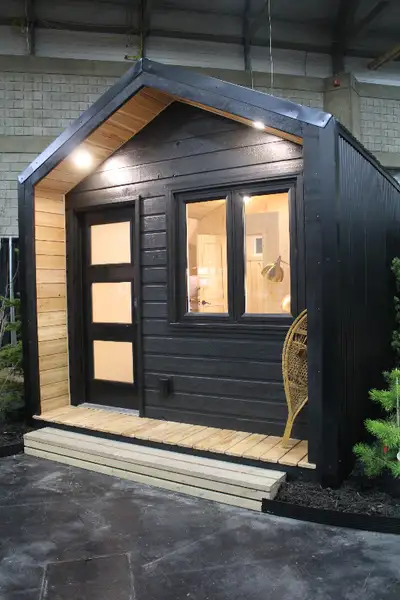 Firebox cabin ready to go Insulated, wired for power, vinyl flooring, t&g pine interior and cedar ex...