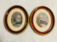 c1950 Pair of Eaton’s Needlepoint in god gilt oval frames