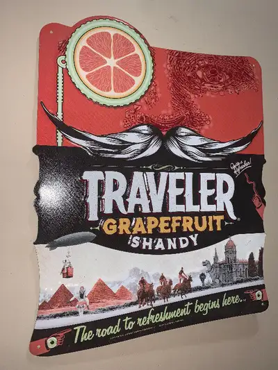 Vintage The Traveler Shandy Beer bar sign tin mint condition, View more
