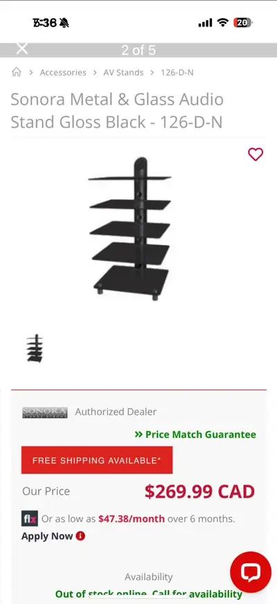 Sonora Metal & Glass Audio Stand Gloss Black, View more