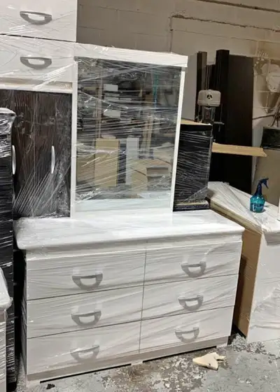 Chic White Makeup Vanity with Mirror and Ample Storage, View more