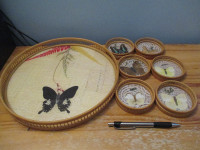 Wooden Butterfly Miniature Tea Set Tray and Coasters