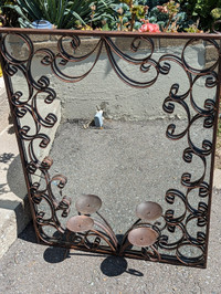 Iron frame mirror,  with candle holder