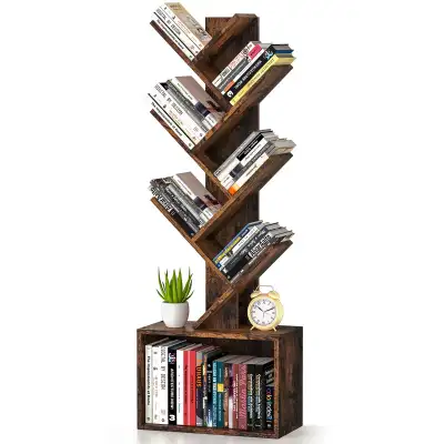 6 Tier Tree Bookshelf, Sturdy Retro Floor Standing Wood , View more