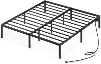 King metal  Bed Frame with USB Charge  14" No box spring needed, View more