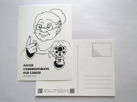 Never Underestimate Old Ladies postcard