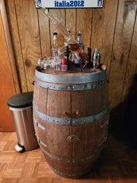 Custom handmade whiskey barrel bar