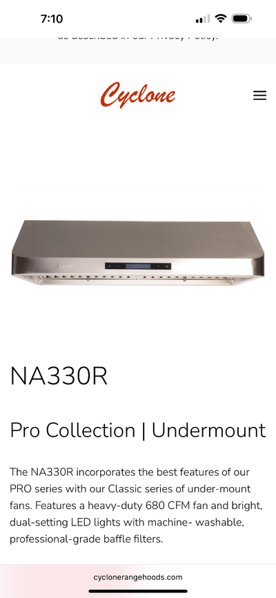 Cyclone 30” Range Hood Collection Alito, View more