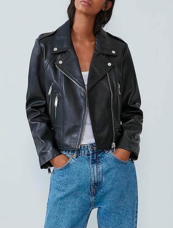 Zara 100% cuir real leather manteau biker coat jacket blazer top dans Femmes - Hauts et vêtements d'extérieur  à Ville de Montréal - Image 3