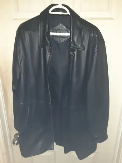 Mens Leather Jacket - Black - Size L Long Cut Excellent Quality Bostonian