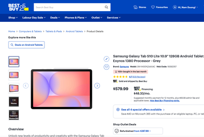Samsung Galaxy Tab S10 Lite 10.9" 128GB Android Tablet, View more