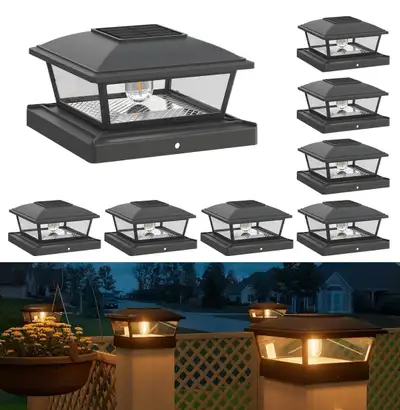 Brand new in box. Black. 8 Pack Solar Fence Post Lights for 4x4 5x5 6x6 Vinyl Wooden Posts Waterproo...