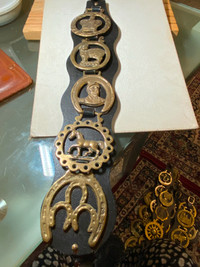 Vintage Brass Horse Medallions Saddle/Harness Set of 4 on Leathe