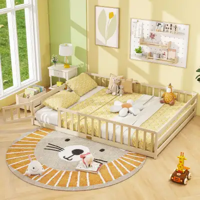 New Costway Twin Size Floor Bed with Door & Fence with Safety, View more