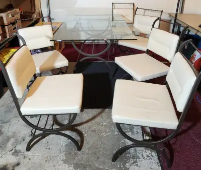 Beautiful Glass Wrought Iron Table, 6 Genuine Quality Leather Ch, View more