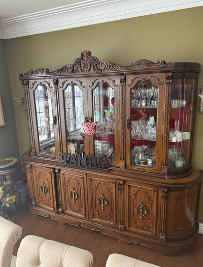 Antique Solid Wood Dining Set – Table, Chairs, China Cabinet, et, View more