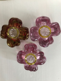 3 Vintage “Colony” Crystal Pink & Red Candleholders-Set $18.00