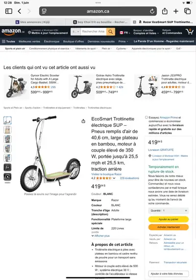 EcoSmart Trottinette moteur de 350W  36 V, View more