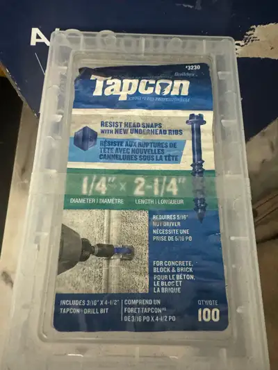 TAPCONS 1/4 -2 1/4 20boxes available. 