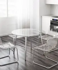 Glass Dining Table (round) with 4 clear chairs!