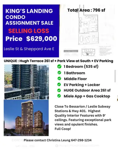 DISTRESSED ASSIGNMENT SALES - 2 Bedrooms / 1+1 Bedrooms /1 Unique Bedroom (796sf) KING’S LANDING + E...