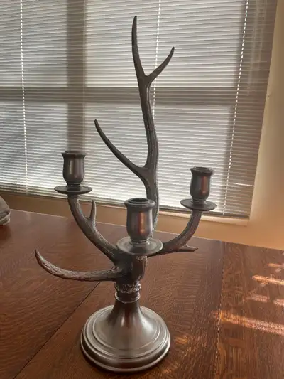 Large Resin Deer Antler Candle Holder Centerpiece Silver