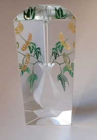 Vintage Rare Etched Glass 3D Flower Vase Paperweight