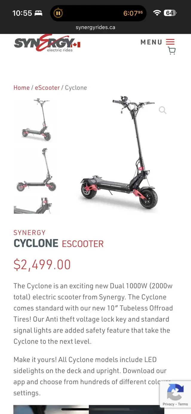 Selling my Synergy Cyclone E-Scooter in Scooters & Pocket Bikes in Edmonton - Image 2