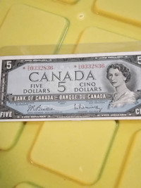 1954 Canada $5 Banknote. Modified Portrait. Replacement & Error