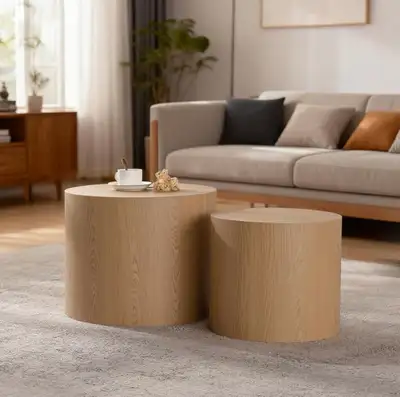Nesting Round Coffee Table Set of 2, Accent End Table for Smal , View more