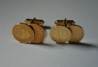 Vintage Gold Tone Double Coin Deutschland Pfennig Cufflinks