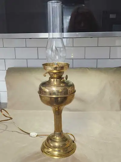 Vintage 23" Electrified Brass Hurricane Table Lamp - Works Great, View more