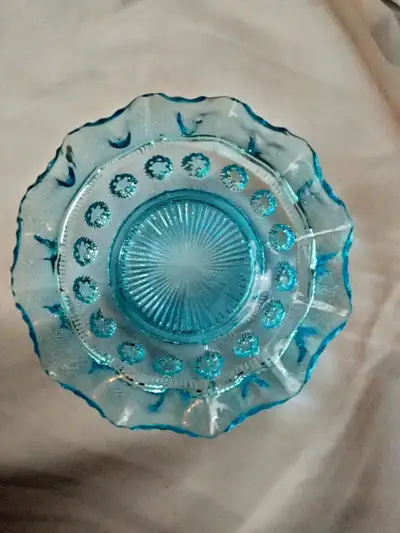 Vintage Art Deco Davidson Turquoise  Glass Blackberry Print Bowl, View more