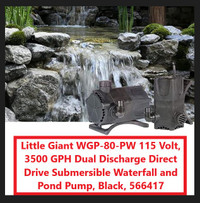 (NEW) Submersible Pond Pump 115V 3500 GPH Little Giant WGP-80-PW