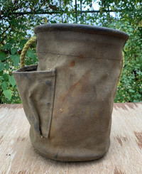 Antique Canvas Lineman's Tool bucket tote leather bottom