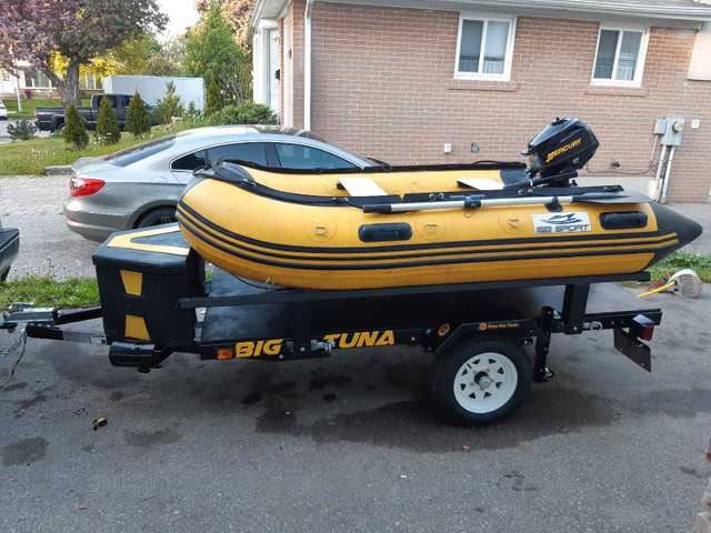 Inflatable boat + foltable trailer + mercury engine  in Water Sports in Mississauga / Peel Region - Image 2