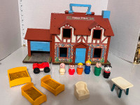 Vintage Fisher Price Little People Tudor Dollhouse + Family Car