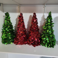 4- 19" Christmas tinsel trees