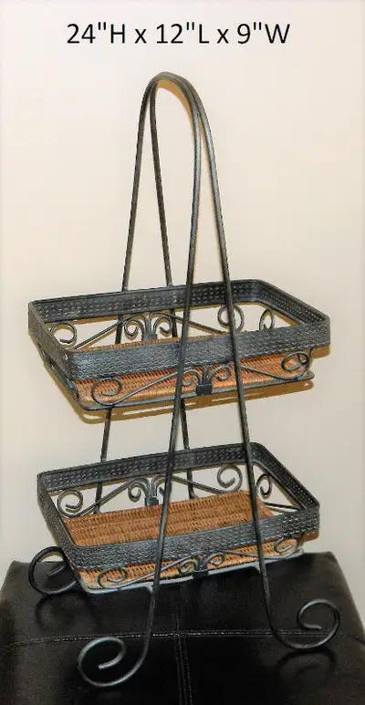 Wrought iron & wicker shelf - 24H x 12L x 9W $39 Rocking Horse wooden 30.5l x 12w x 27h rare $145 So...