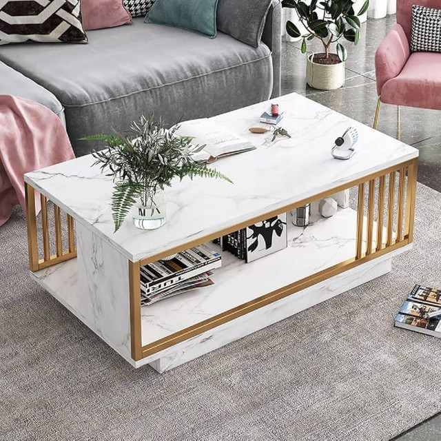 Modern White Marble Coffee Table, 2 Tier Large Coffee Table with in Coffee Tables in Oakville / Halton Region