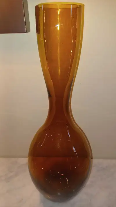 17"T Torre & Tagus Seo Glass Vase, Tall, Dark Amber Stunning, View more